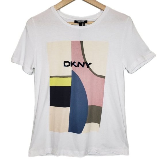 DKNY Sequined Logo Graphic Cotton T-Shirt Women's Size Small *Defect-see desc - Picture 2 of 15